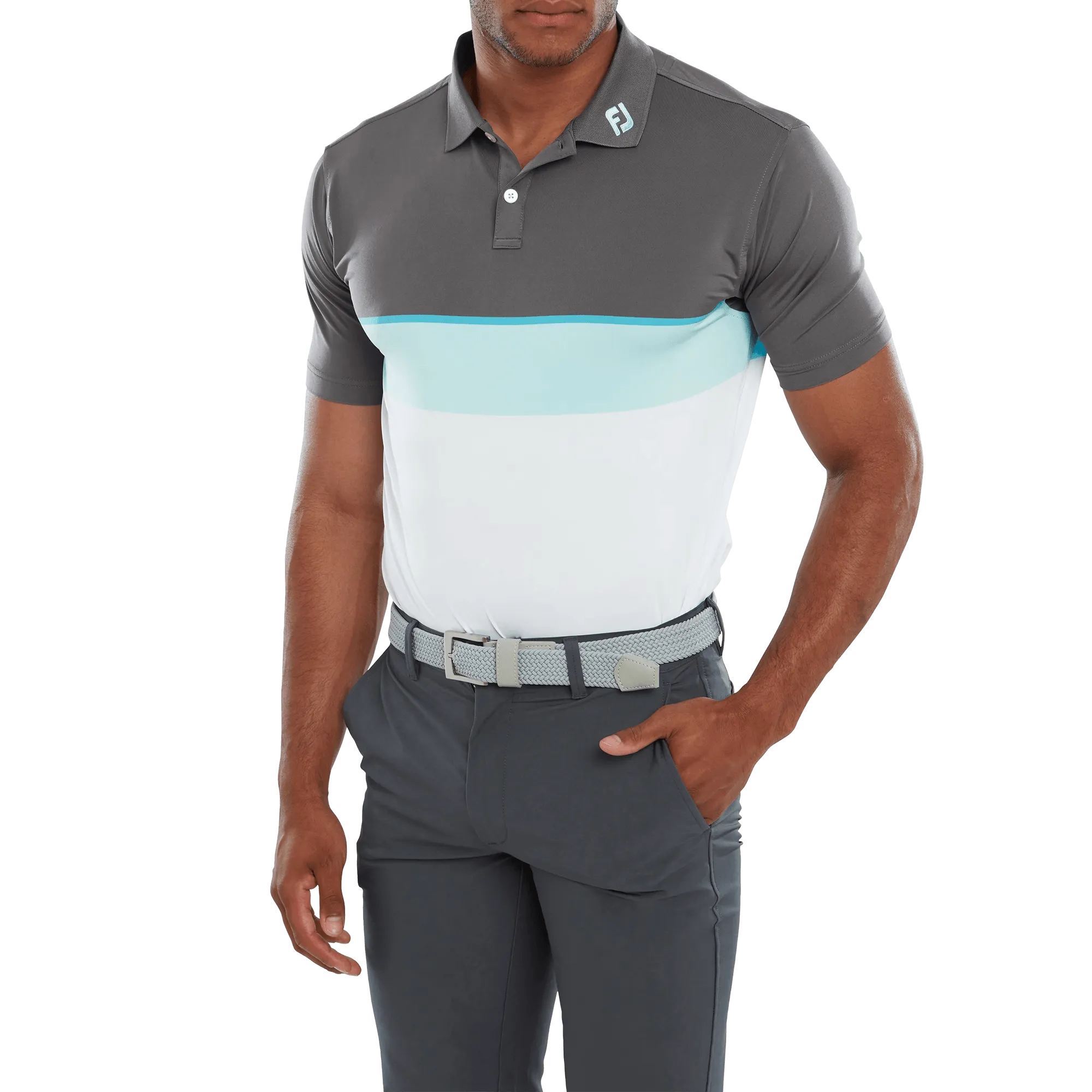 2023 FootJoy Mens Colour Theory Polo - Lava / Aqua Surf / White