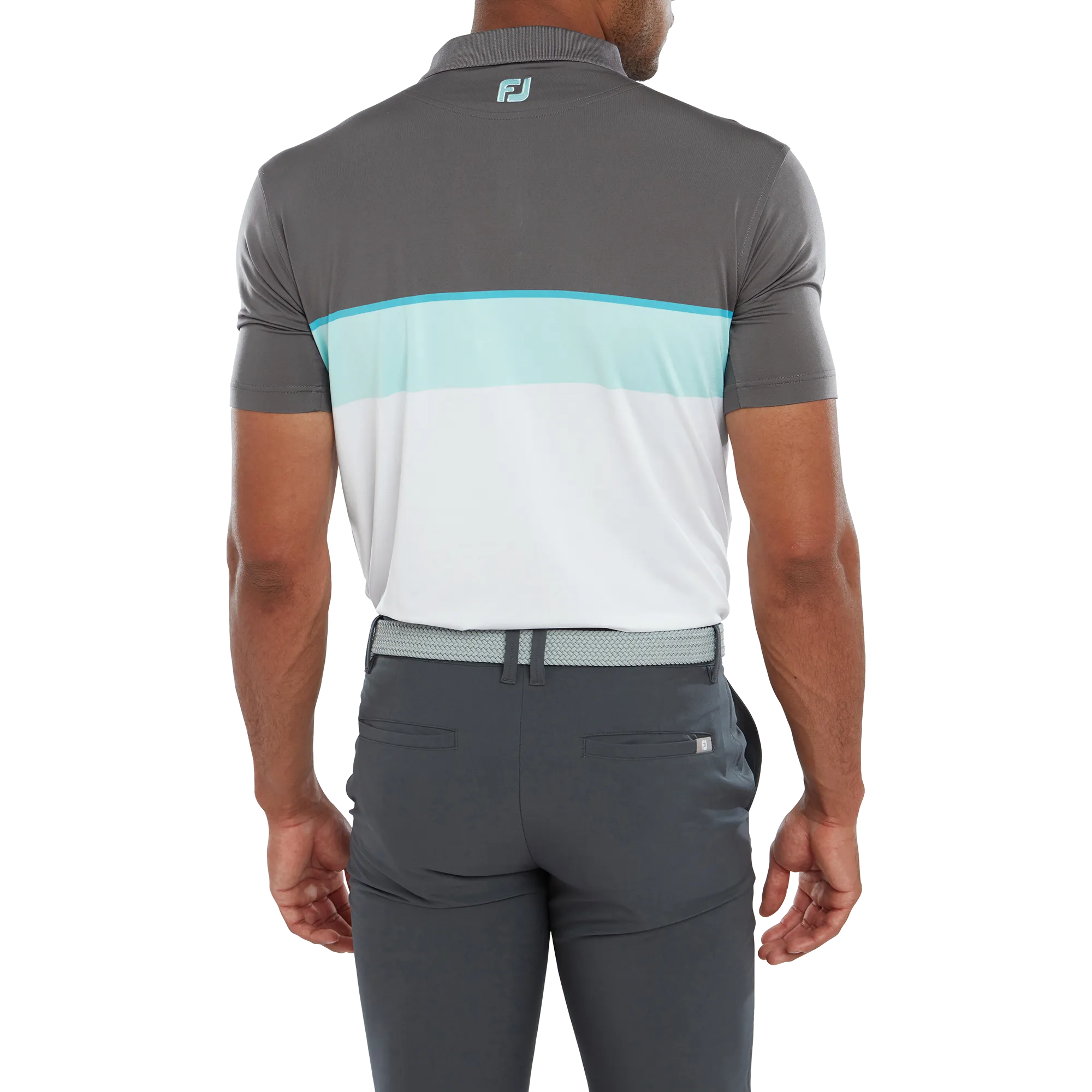 2023 FootJoy Mens Colour Theory Polo - Lava / Aqua Surf / White