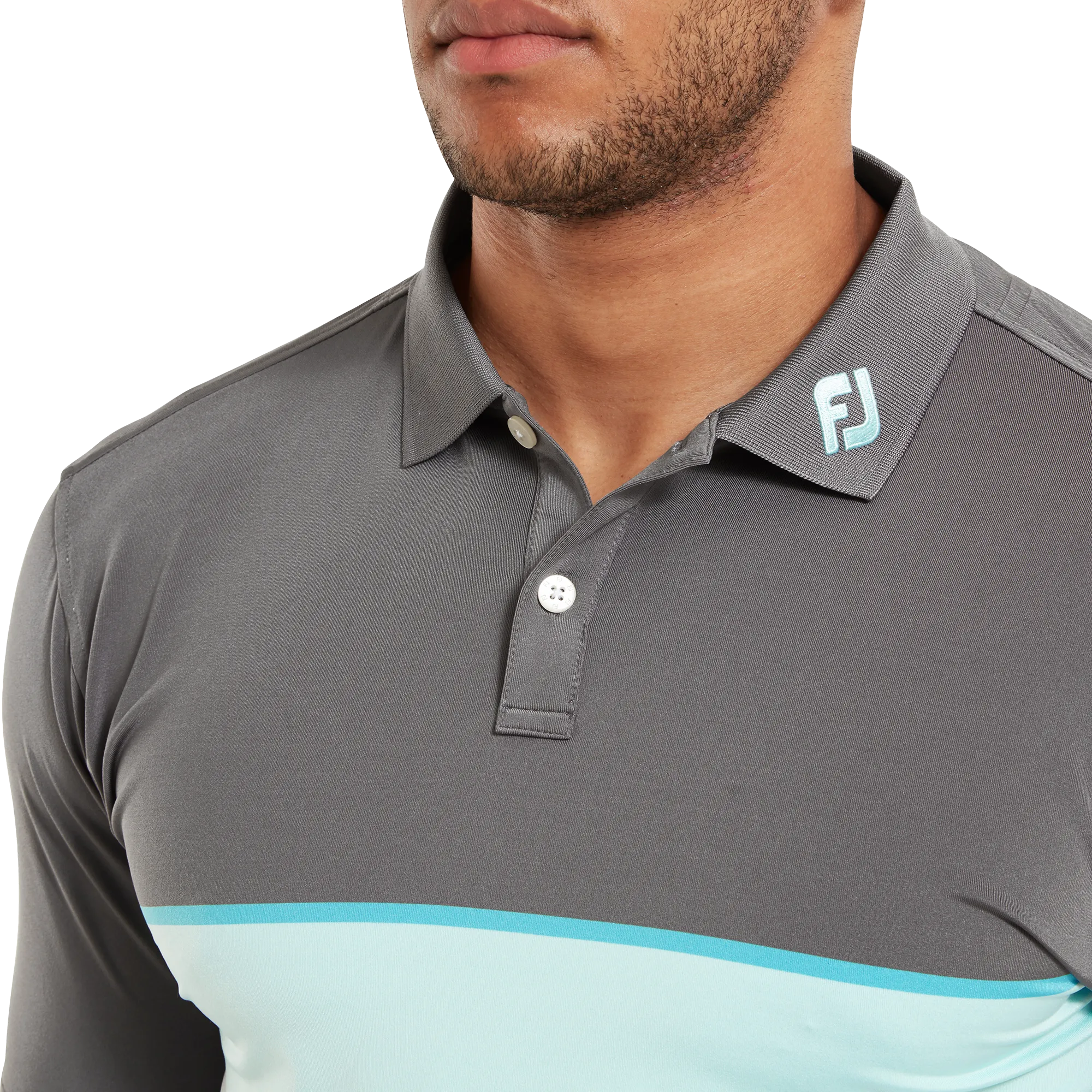 2023 FootJoy Mens Colour Theory Polo - Lava / Aqua Surf / White