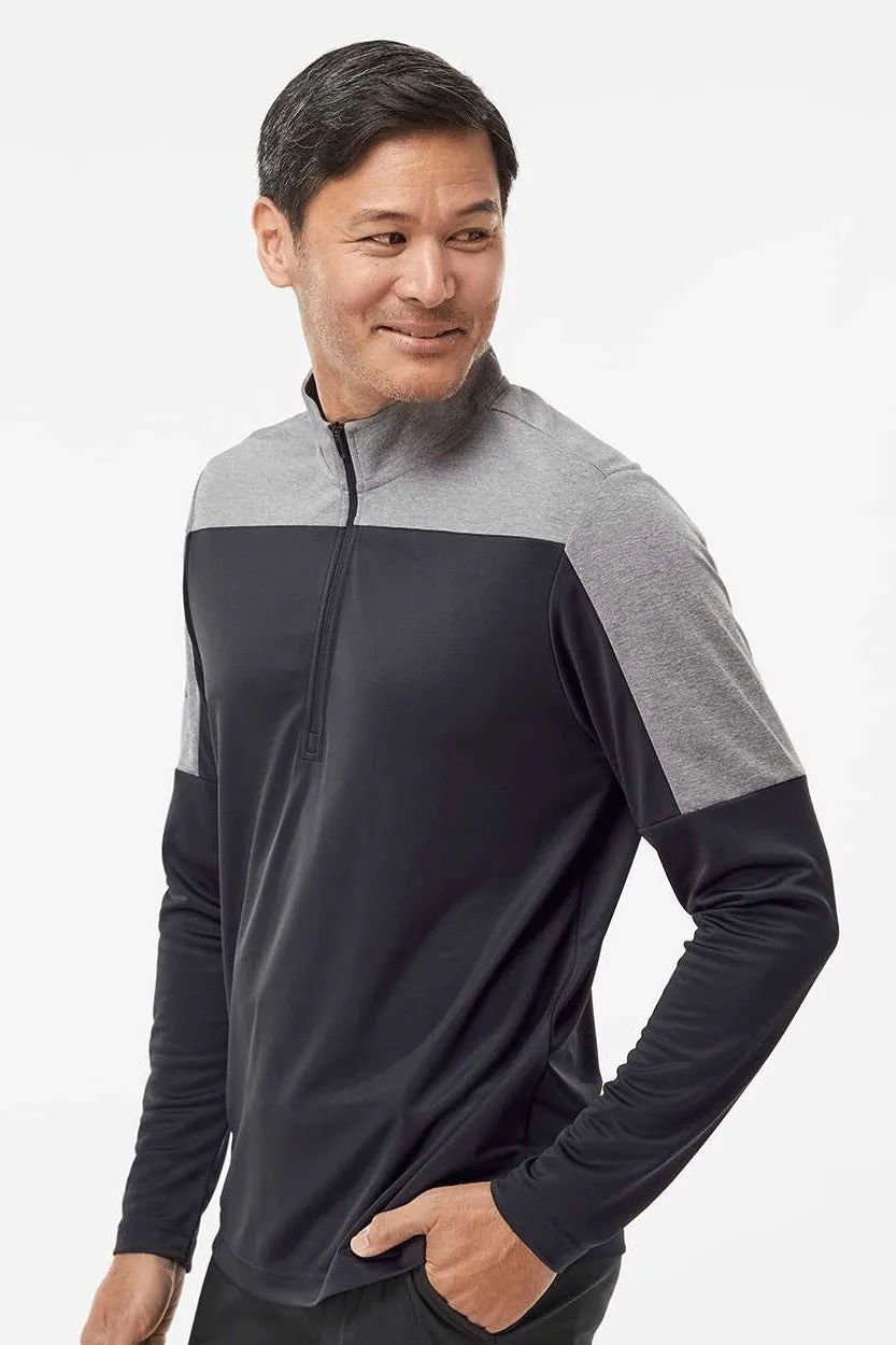 Adidas Mens Moisture Wicking 1/4 Zip Sweatshirt - Black/Grey Melange - NEW