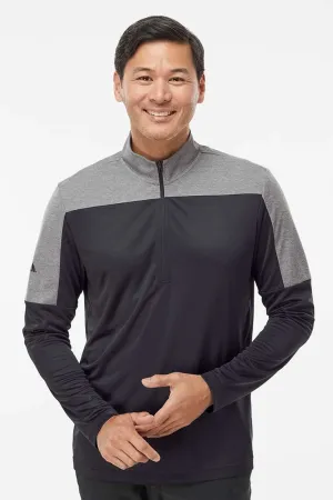Adidas Mens Moisture Wicking 1/4 Zip Sweatshirt - Black/Grey Melange - NEW