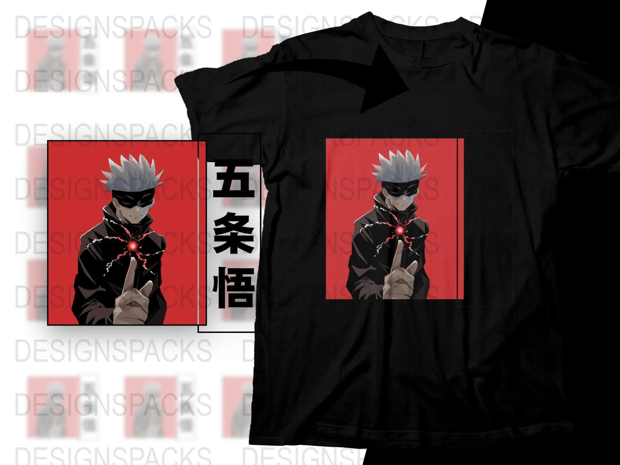 Anime Gojo Satoru Illustrated Red Design Png Digital Download