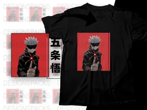 Anime Gojo Satoru Illustrated Red Design Png Digital Download