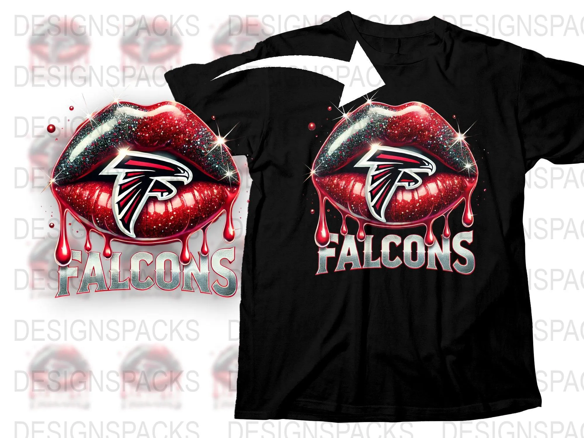 Atlanta Falcons Dripping Lips Graphic Design Png Digital Download
