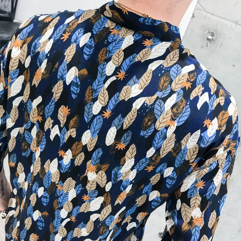 Autumn Leaves Half Sleeves Loose Style Men Shirts