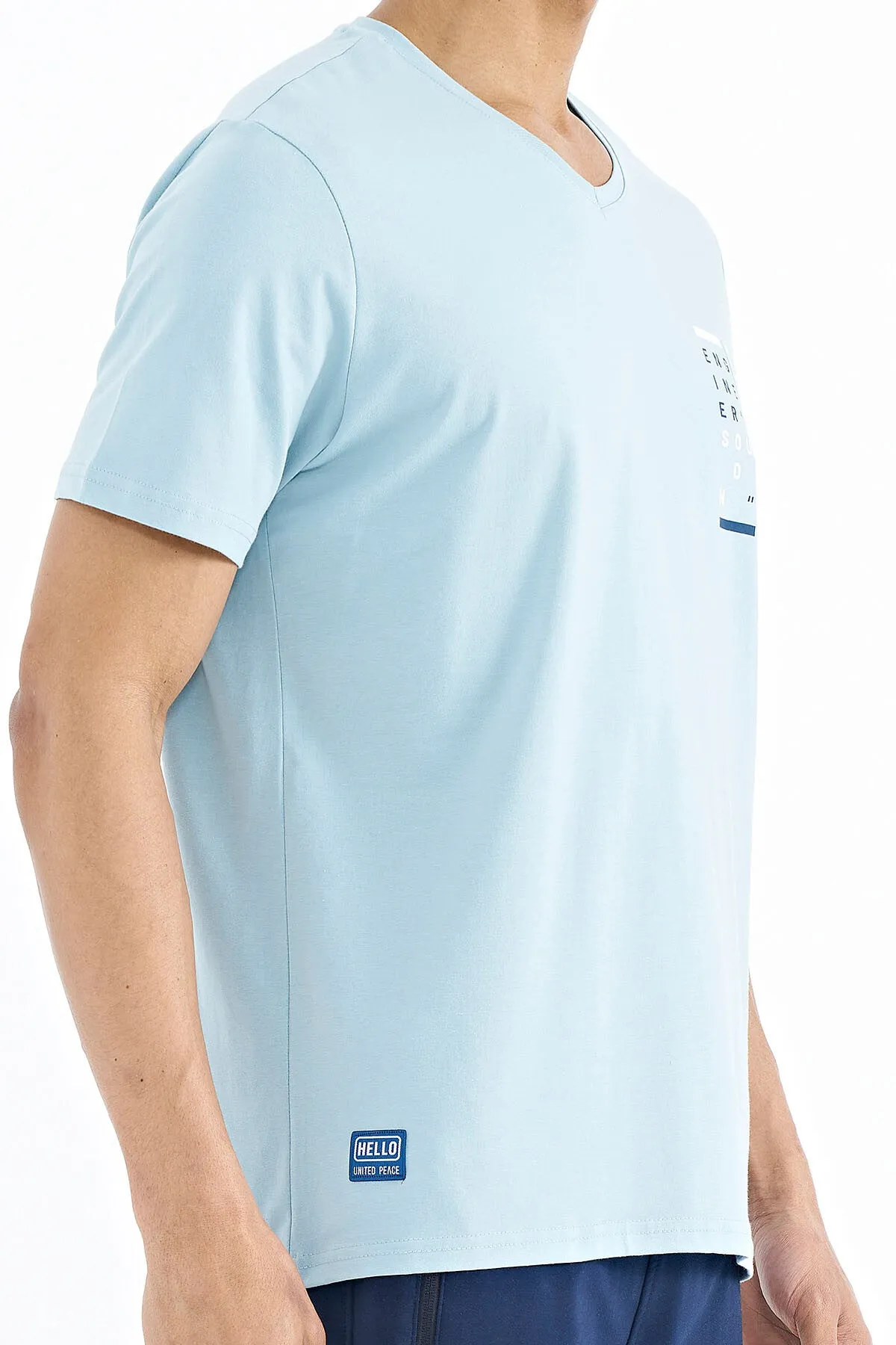 baski detayli v yaka standart kalip erkek t-shirt - 88186