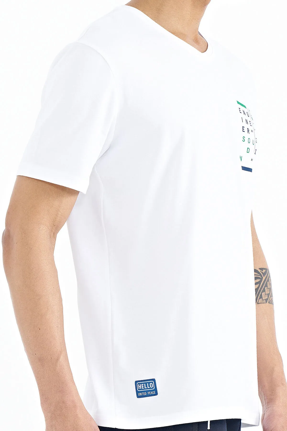 baski detayli v yaka standart kalip erkek t-shirt - 88186