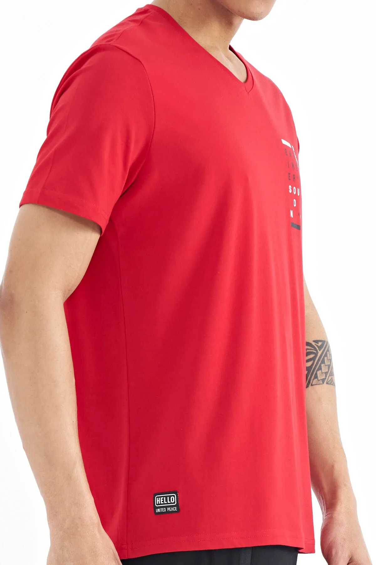 baski detayli v yaka standart kalip erkek t-shirt - 88186