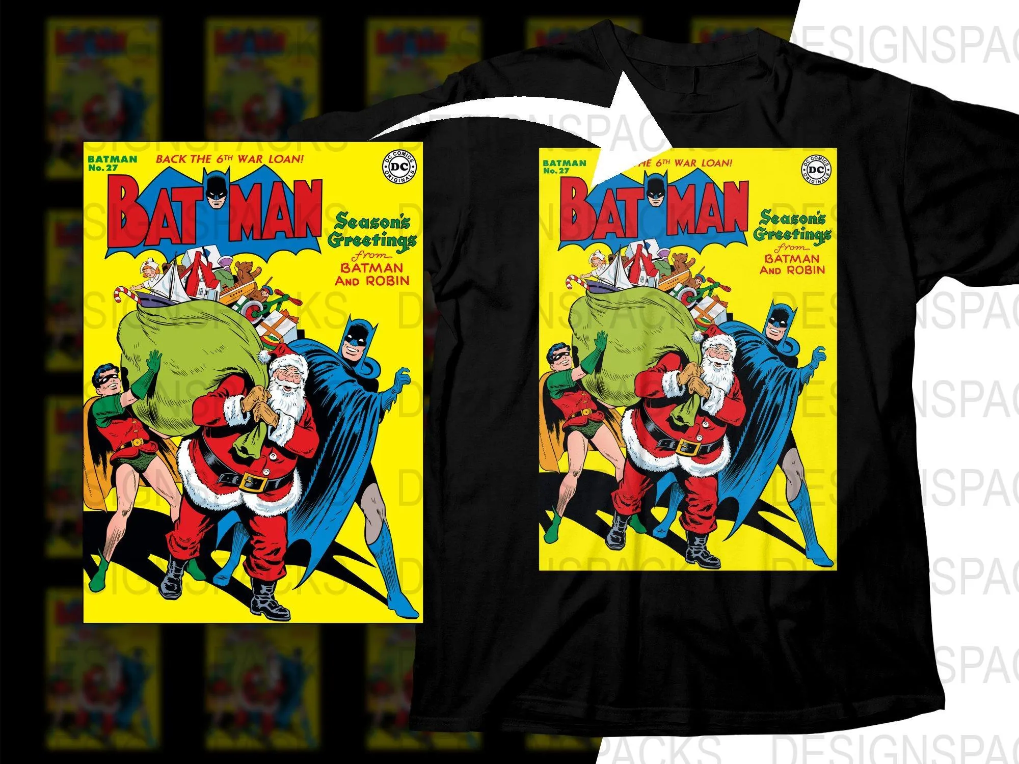 Batman and Robin Christmas Season Greetings Png Digital Download