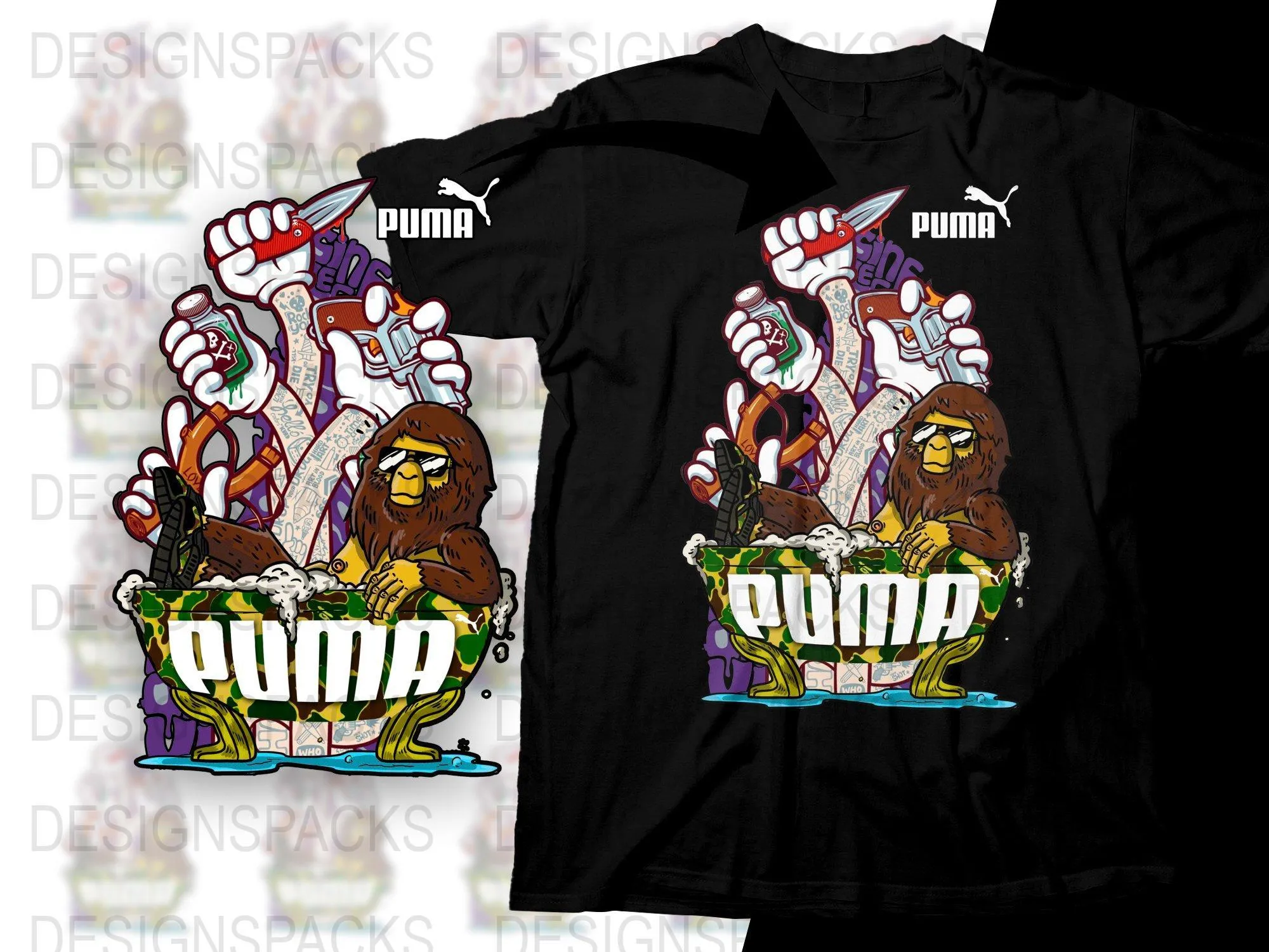 Bold Illustrated Two-Handed Sport Brand Action Png Digital Download