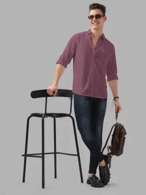 BULLMER Purple Trendy Regular Fit Textured Solid Fabric Causal Crochet Shirt For Men