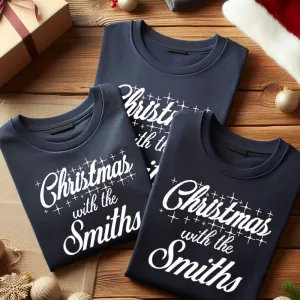 Christmas With Family Personalised Navy T-Shirts