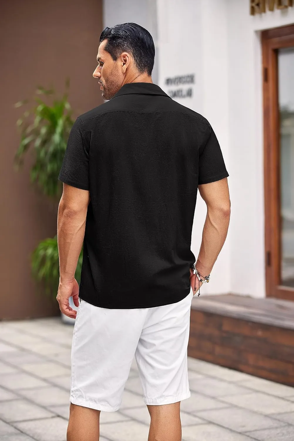 COOFANDY Men's Cuban Linen Shirt Short Sleeve Summer Beach Guayabera Shirts