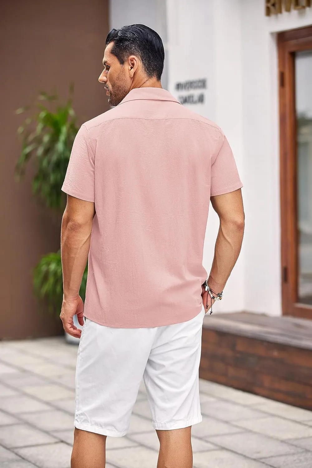 COOFANDY Men's Cuban Linen Shirt Short Sleeve Summer Beach Guayabera Shirts
