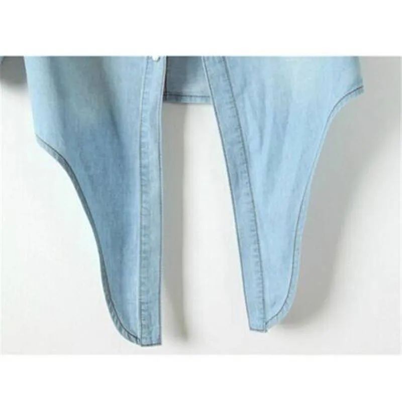 Cropped sleeves Denim Shirts (US 6-16)