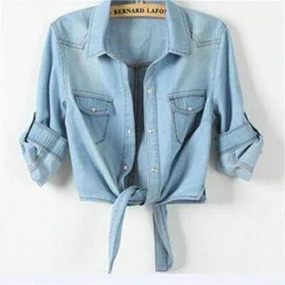 Cropped sleeves Denim Shirts (US 6-16)