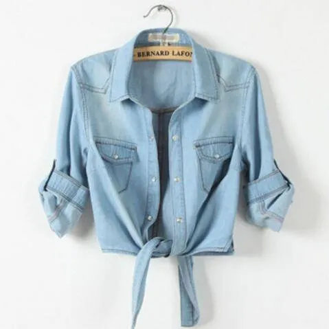 Cropped sleeves Denim Shirts (US 6-16)