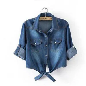 Cropped sleeves Denim Shirts (US 6-16)