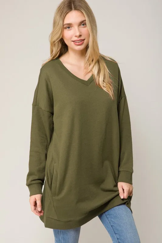 DS TIER 1 Oversized V Neck Sweatshirt Pullover Tunic