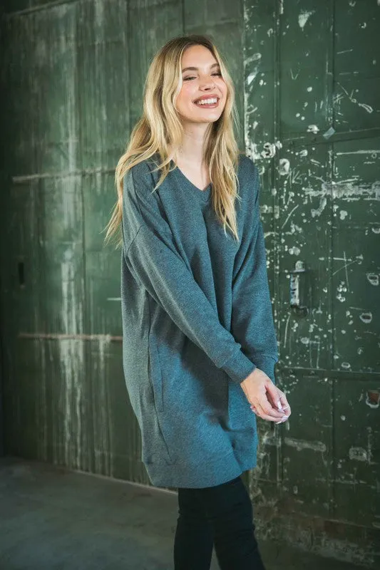 DS TIER 1 Oversized V Neck Sweatshirt Pullover Tunic
