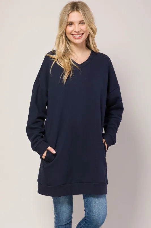 DS TIER 1 Oversized V Neck Sweatshirt Pullover Tunic