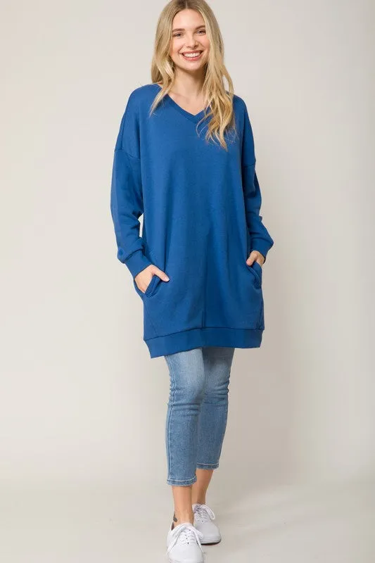 DS TIER 1 Oversized V Neck Sweatshirt Pullover Tunic