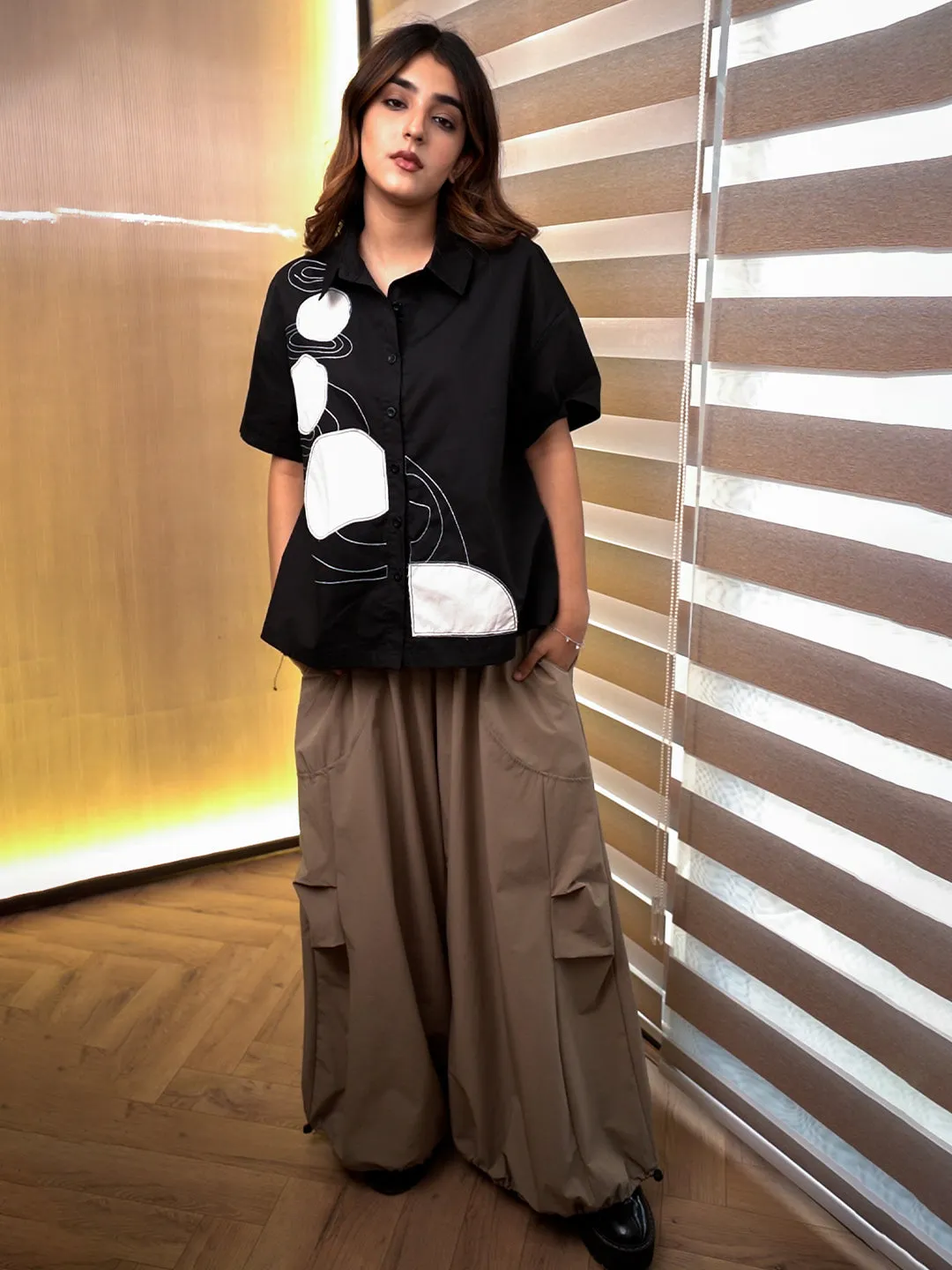 Galaxy Black Oversized Patch Shirt