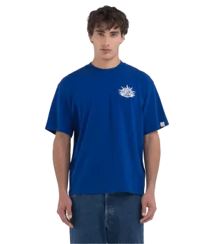Genderless Crew-neck T-shirt With 9zero1 Logo and Graphic Prints - Blue