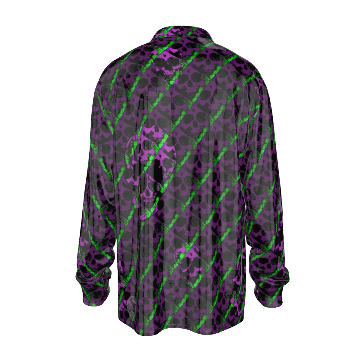 Green/pur skull print Men's Imitation Silk Long-Sleeved Shirt