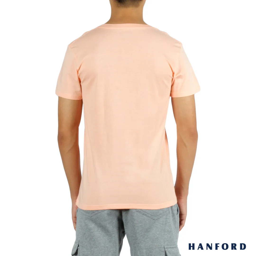 Hanford iCE Men 100% Cotton V-Neck Modern Fit Short Sleeves Shirt - Peach Pearl (Single Pack)