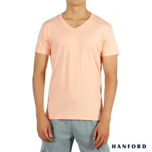 Hanford iCE Men 100% Cotton V-Neck Modern Fit Short Sleeves Shirt - Peach Pearl (Single Pack)