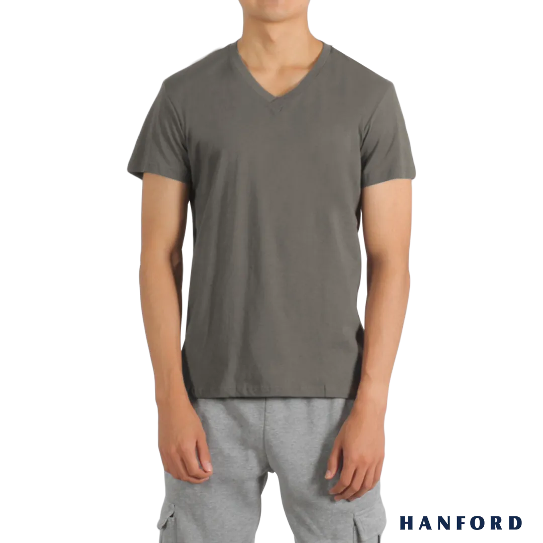 Hanford iCE Men 100% Cotton V-Neck Modern Fit Short Sleeves Shirt - Steel (Single Pack)