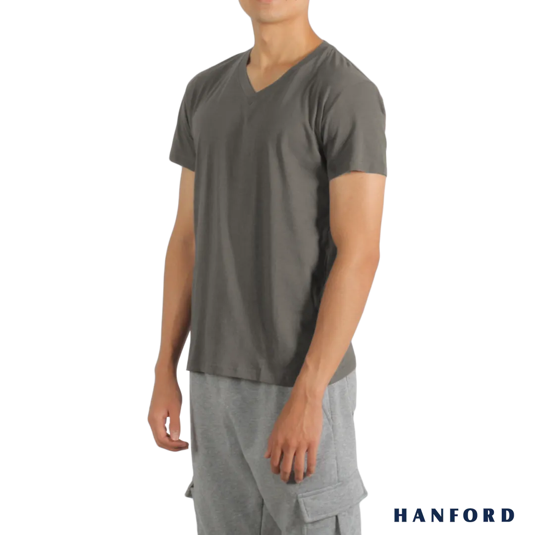 Hanford iCE Men 100% Cotton V-Neck Modern Fit Short Sleeves Shirt - Steel (Single Pack)