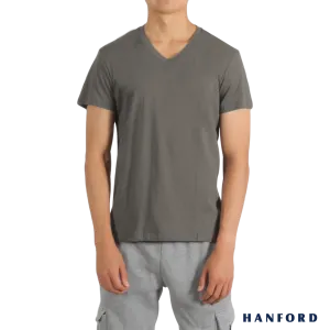 Hanford iCE Men 100% Cotton V-Neck Modern Fit Short Sleeves Shirt - Steel (Single Pack)
