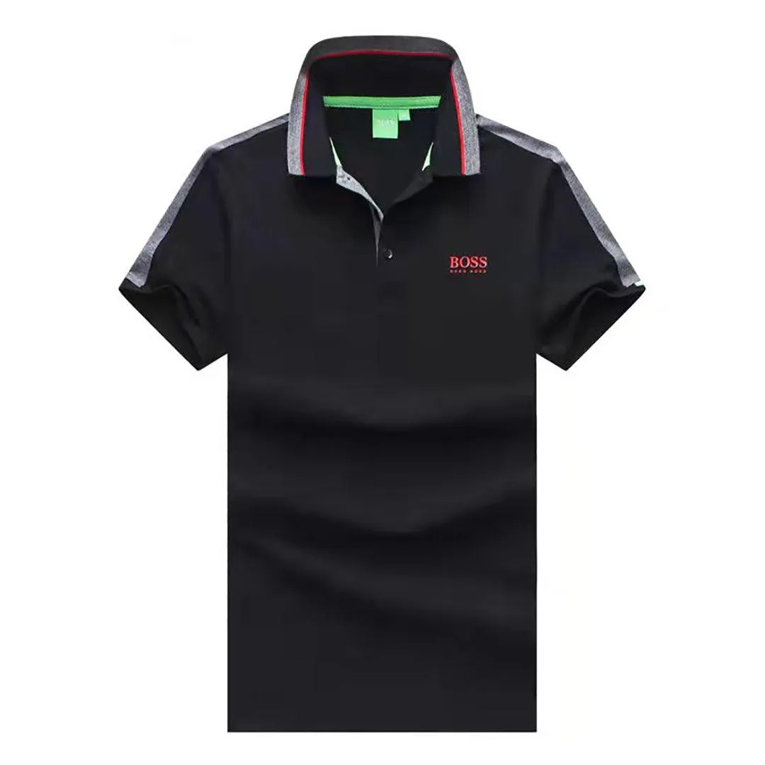 HBoss Collar Striped Essential Regular Fit Polo-Black