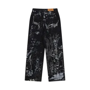 High-Waist Printed Wide-Leg Jeans - Chic Streetwear for Women