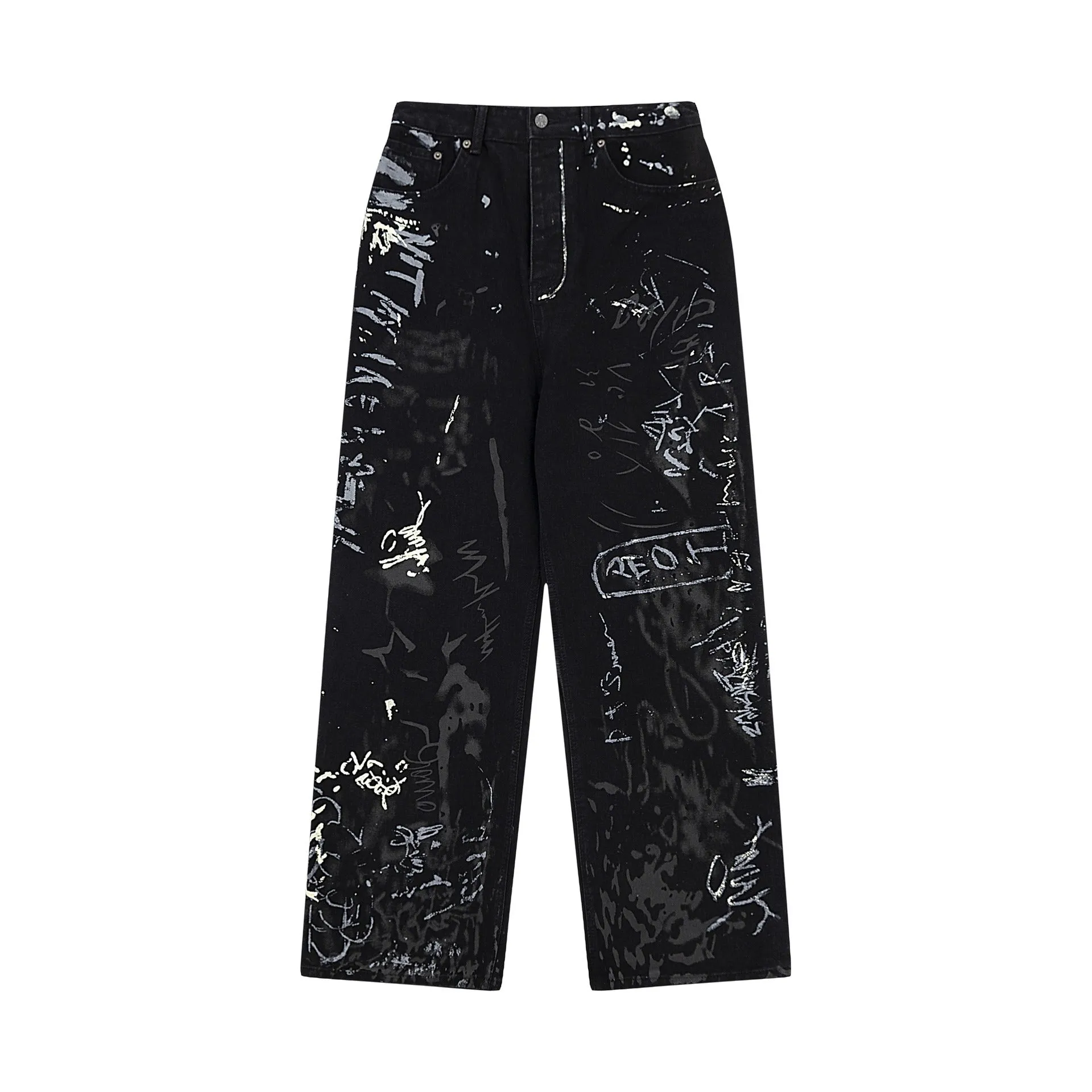 High-Waist Printed Wide-Leg Jeans - Chic Streetwear for Women