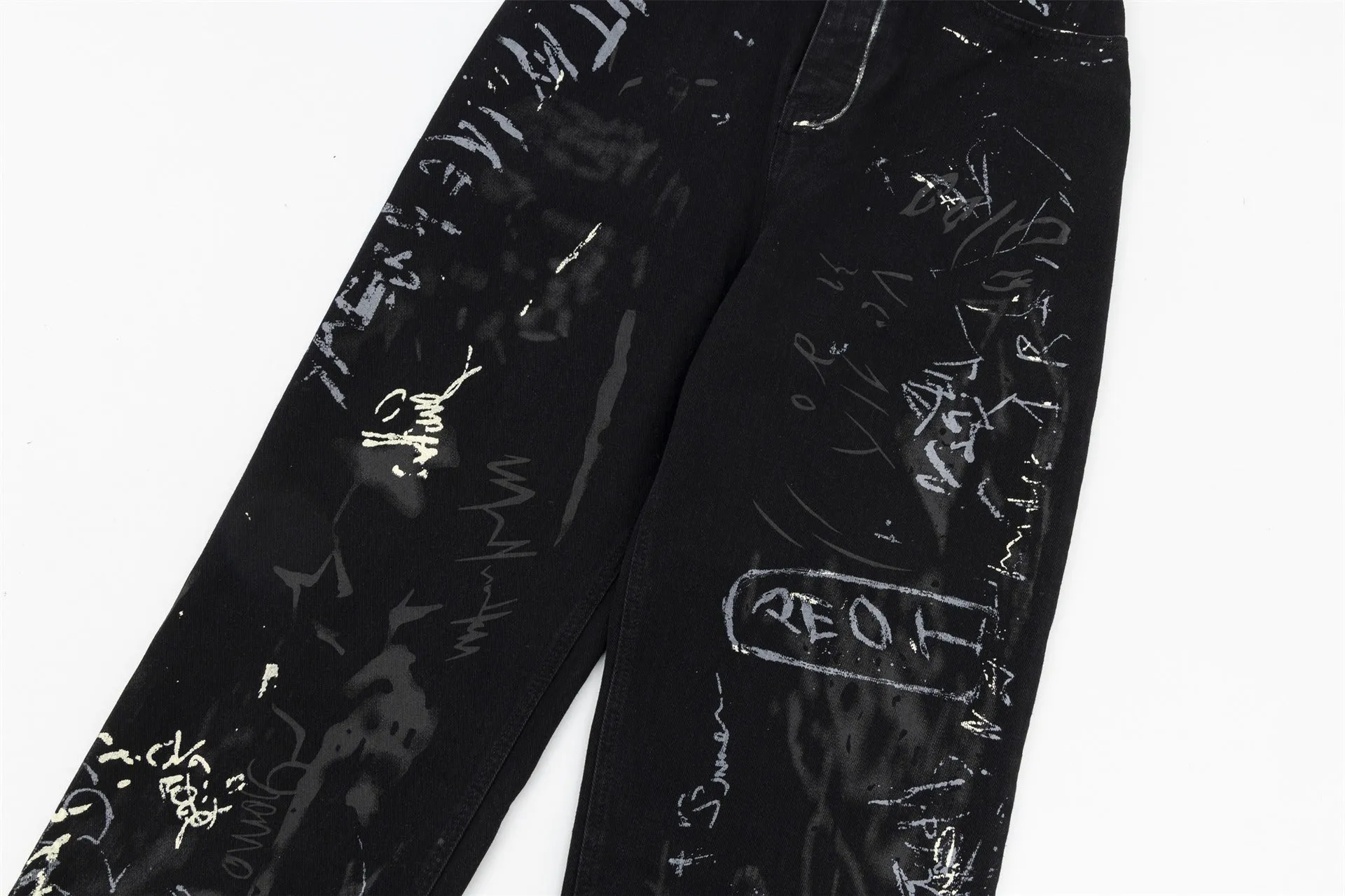 High-Waist Printed Wide-Leg Jeans - Chic Streetwear for Women