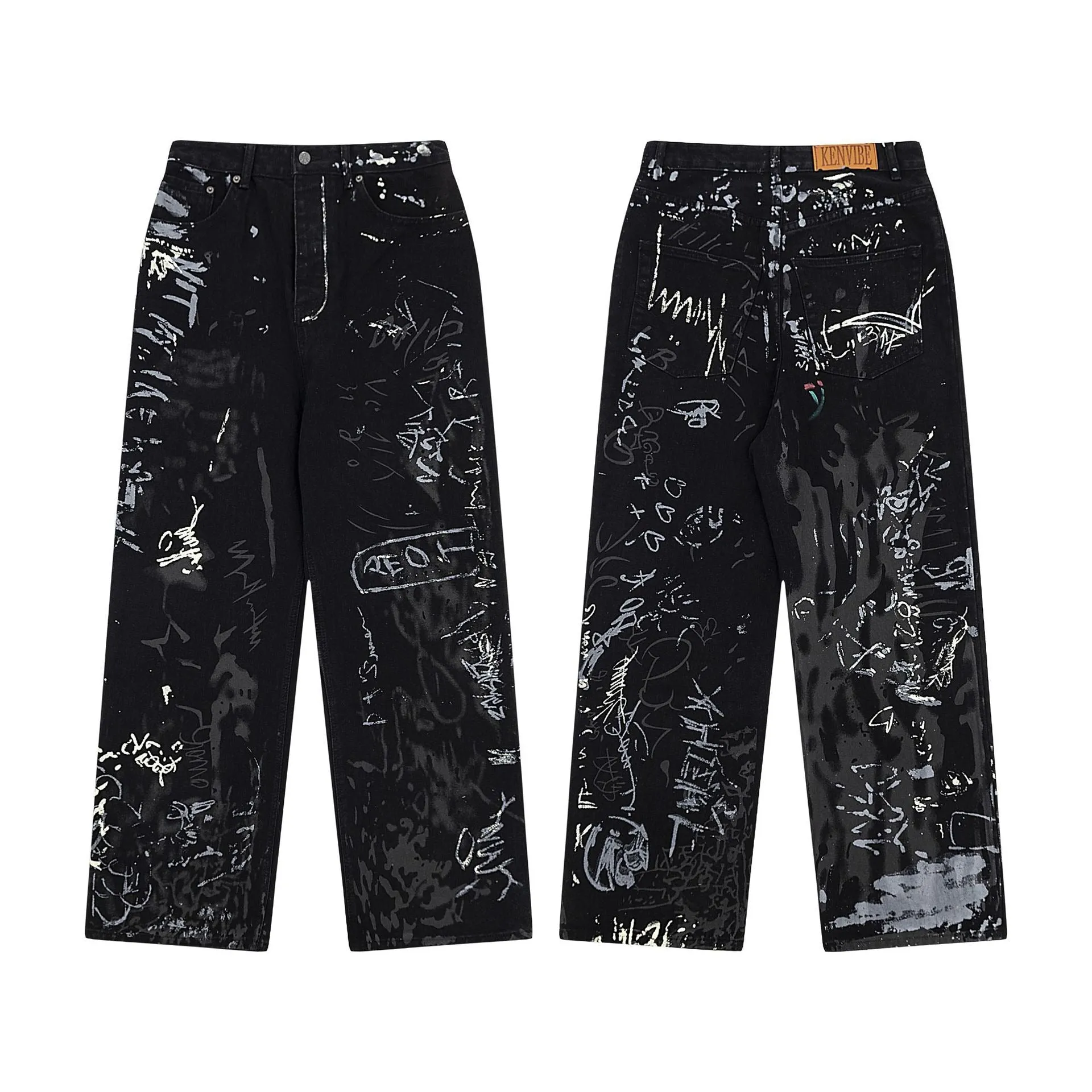 High-Waist Printed Wide-Leg Jeans - Chic Streetwear for Women