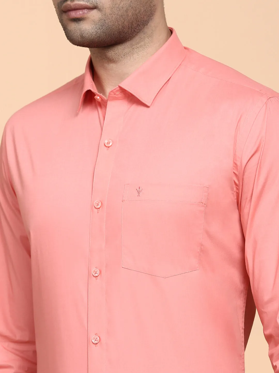 Men Cotton Spandex Shirt 2 Way Stretch Light Pink LY9