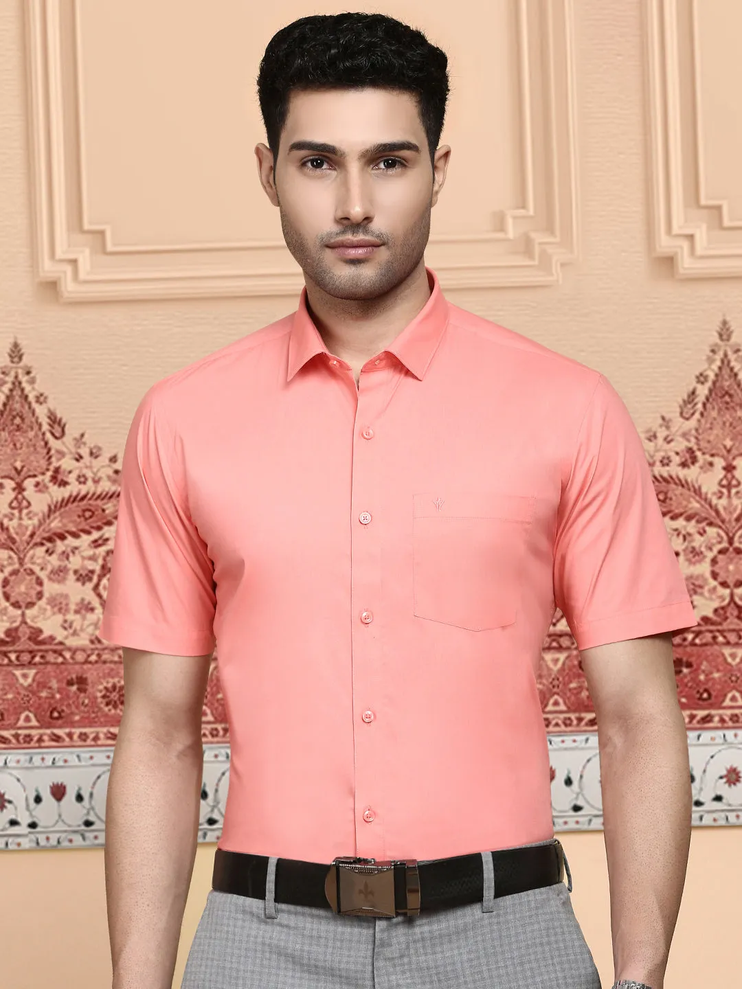Men Cotton Spandex Shirt 2 Way Stretch Light Pink LY9