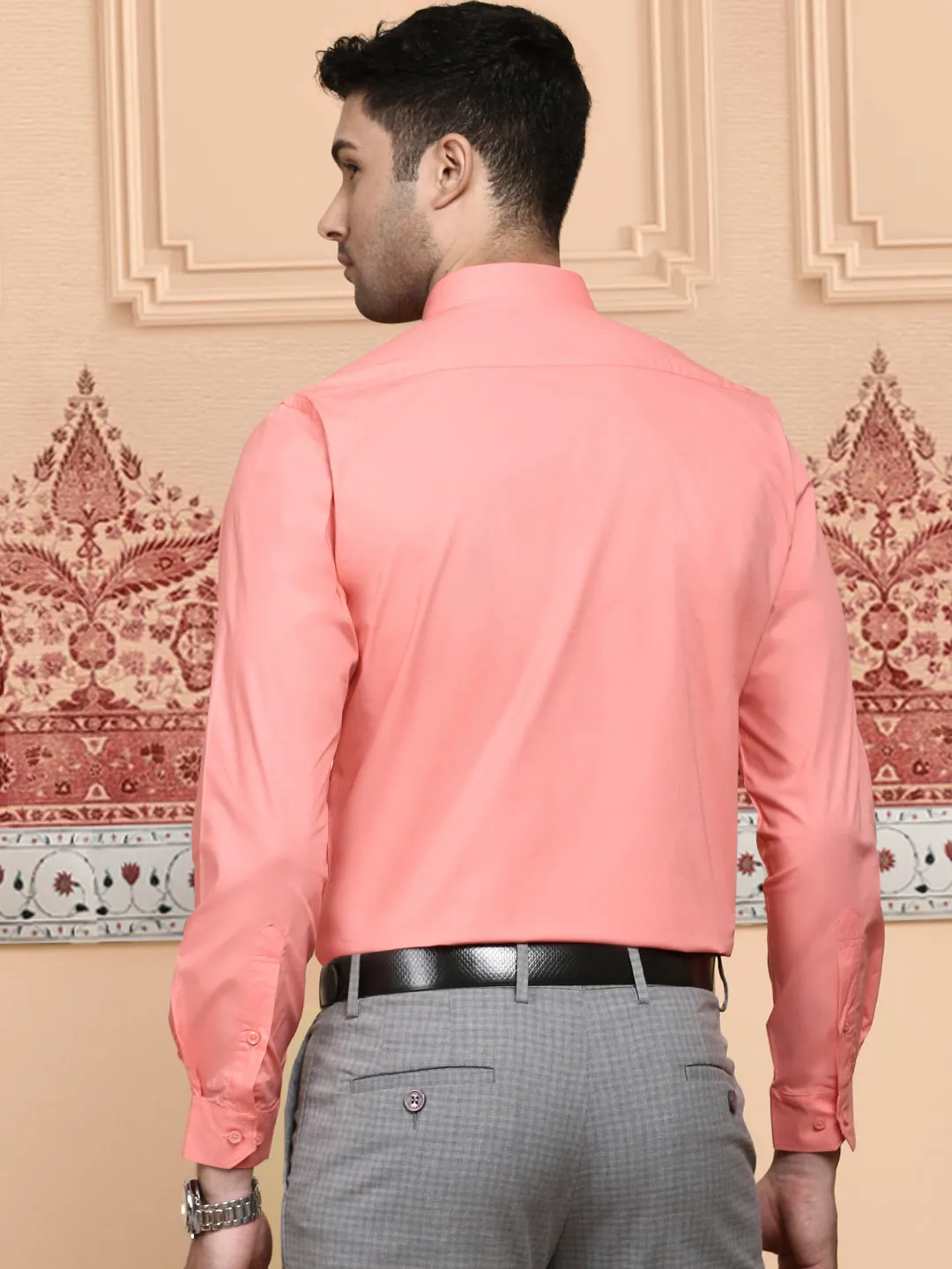 Men Cotton Spandex Shirt 2 Way Stretch Light Pink LY9