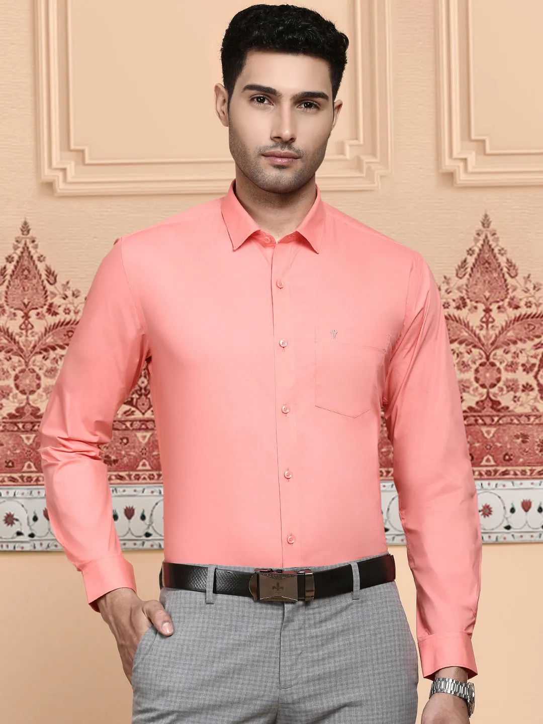 Men Cotton Spandex Shirt 2 Way Stretch Light Pink LY9