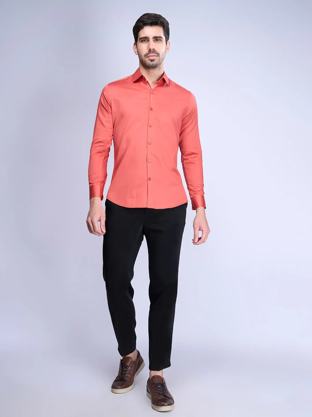 Men Stretch Cotton Shirt Red FS15