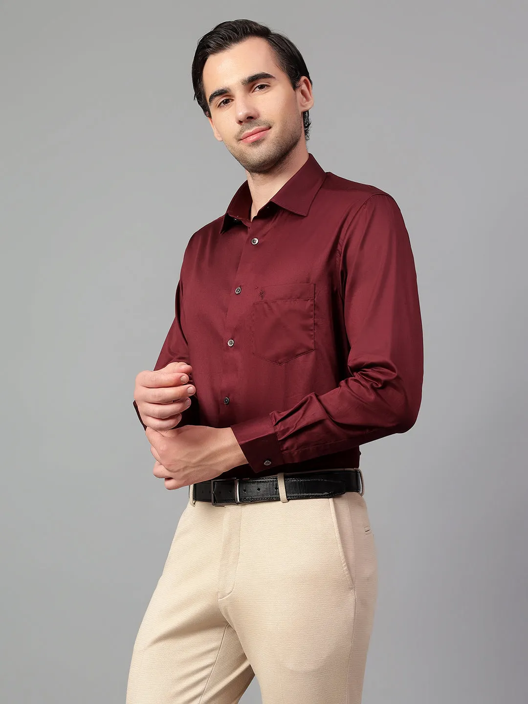 Men's Maroon Solid Full Sleeve Partywear Shirt