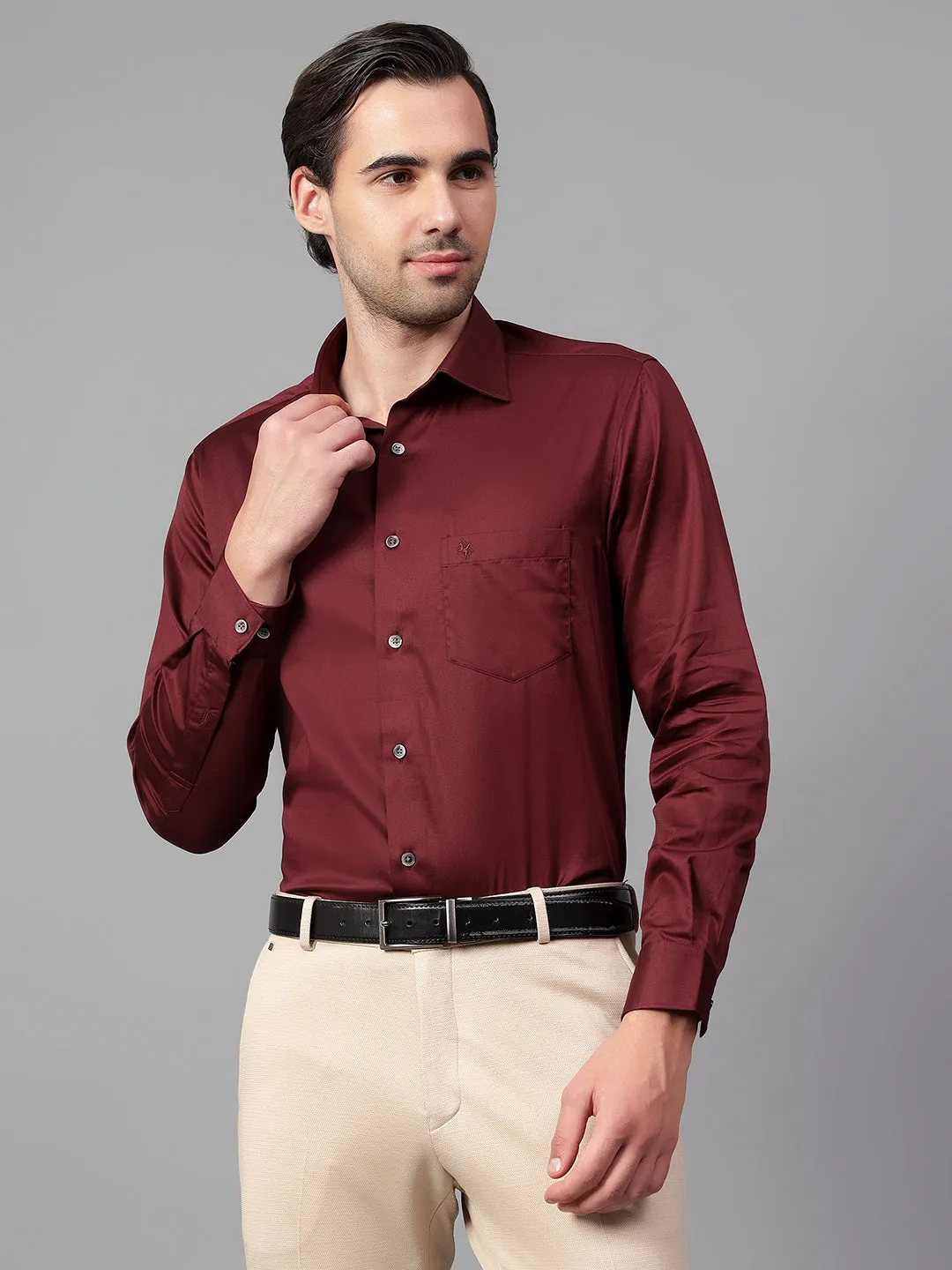 Men's Maroon Solid Full Sleeve Partywear Shirt