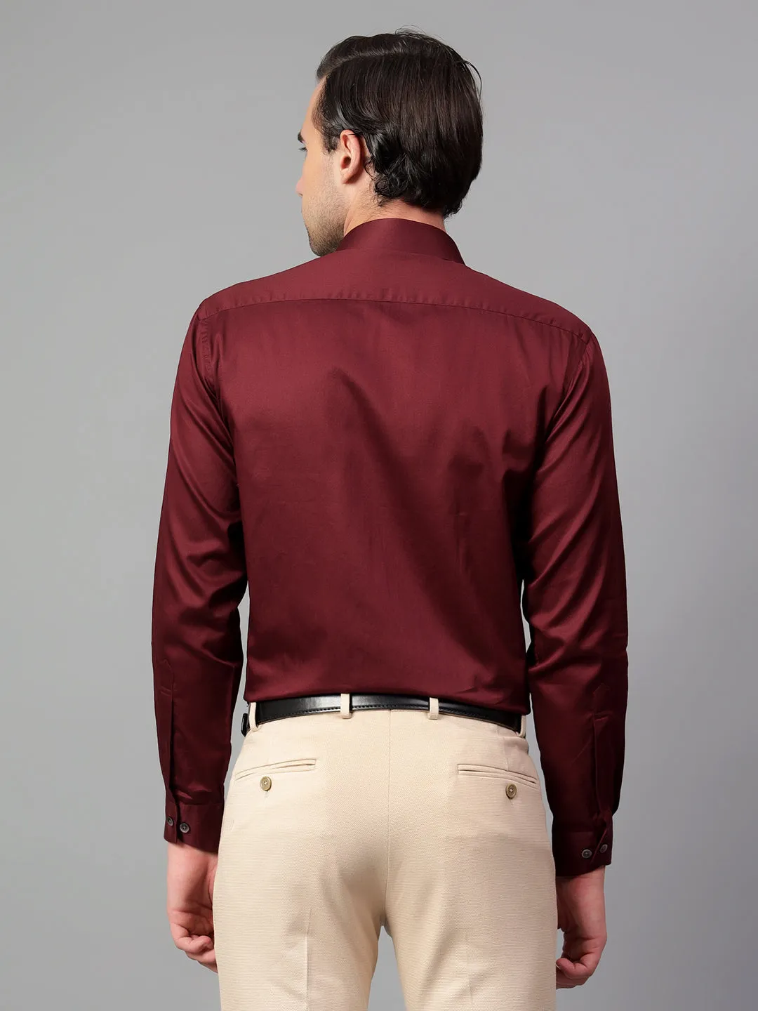 Men's Maroon Solid Full Sleeve Partywear Shirt