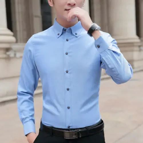 Men's Slim Fit Long Sleeve Oxford Shirt with Functional Chest Pocket