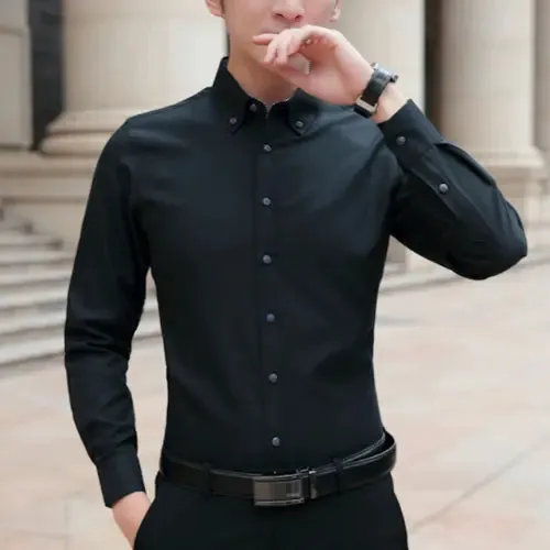 Men's Slim Fit Long Sleeve Oxford Shirt with Functional Chest Pocket