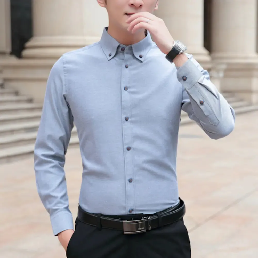 Men's Slim Fit Long Sleeve Oxford Shirt with Functional Chest Pocket